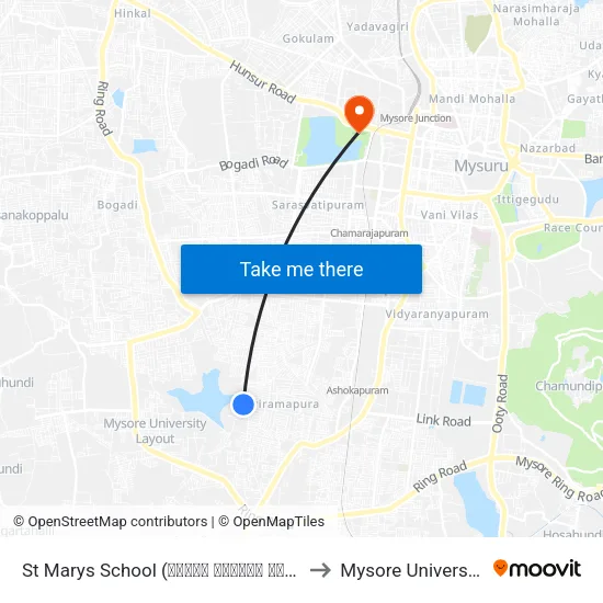 St Marys School (ಸೆಂಟ್ ಮೇರೀಸ್ ಶಾಲೆ) to Mysore University map