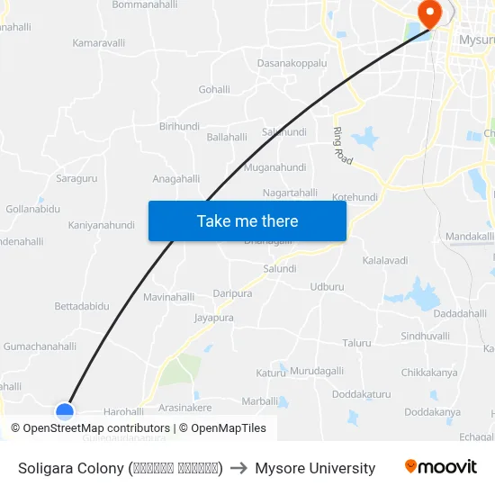 Soligara Colony (ಸೋಲಿಗರ ಕಾಲೋನಿ) to Mysore University map