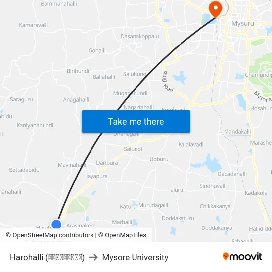 Harohalli (ಹಾರೋಹಳ್ಳಿ) to Mysore University map