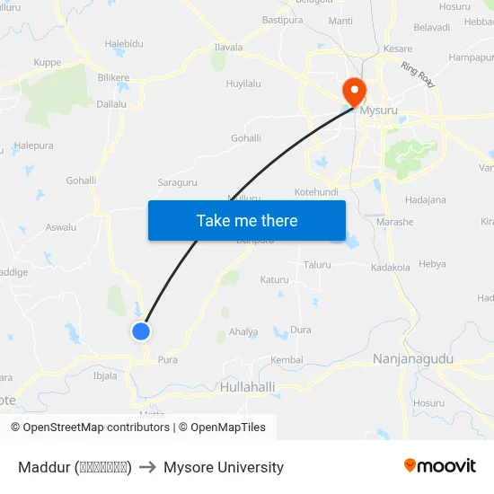 Maddur (ಮದ್ದೂರು) to Mysore University map