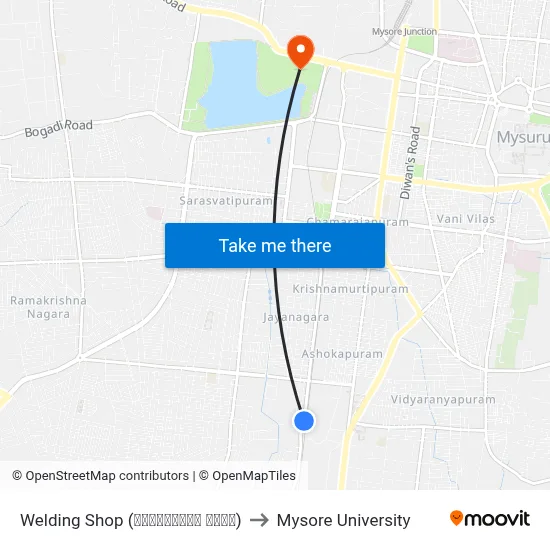 Welding Shop (ವೆಲ್ಡಿಂಗ್‌ ಶಾಪ್‌) to Mysore University map