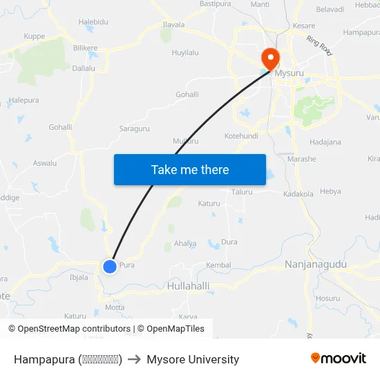 Hampapura (ಹಂಪಾಪುರ) to Mysore University map