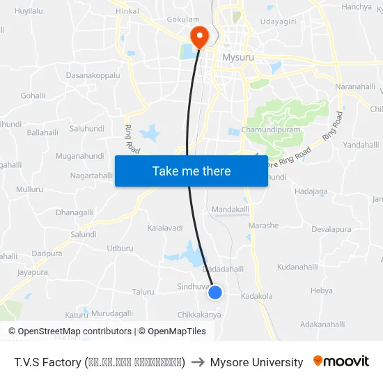 T.V.S Factory (ಟಿ.ವಿ.ಎಸ್ ಫ್ಯಾಕ್ಟರಿ) to Mysore University map