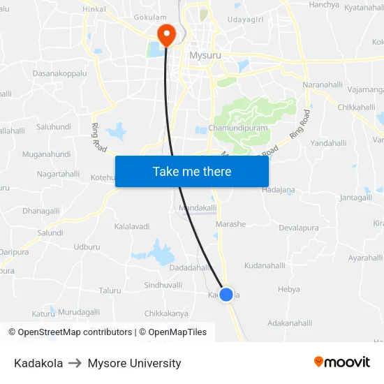 Kadakola to Mysore University map