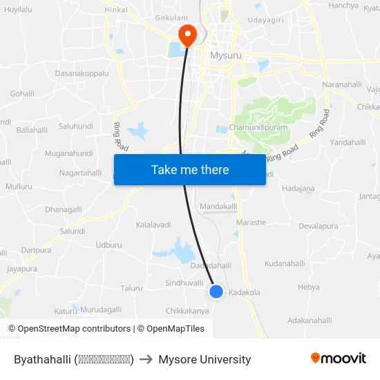 Byathahalli (ಬ್ಯಾತಹಳ್ಳಿ) to Mysore University map