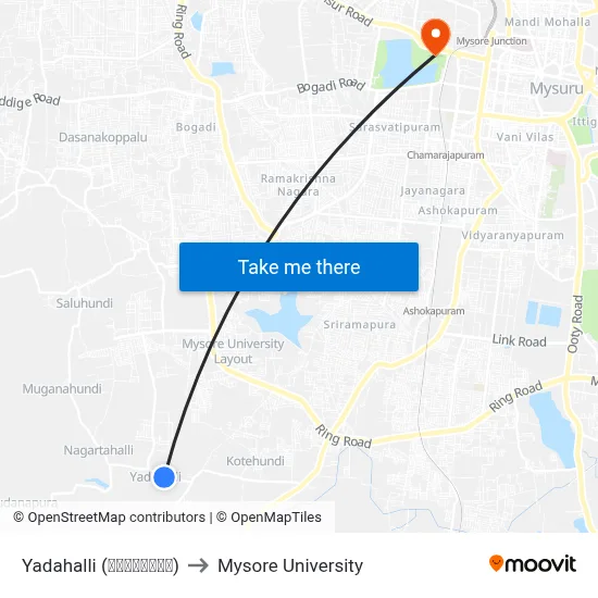 Yadahalli (ಯಾದಹಳ್ಳಿ) to Mysore University map