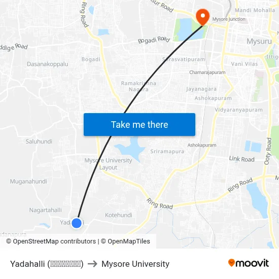 Yadahalli (ಯಾದಹಳ್ಳಿ) to Mysore University map