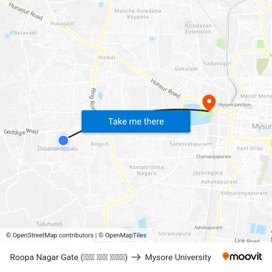 Roopa Nagar Gate (ರೂಪ ನಗರ ಗೇಟ್) to Mysore University map