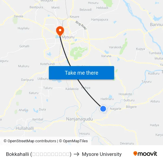 Bokkahalli (ಬೊಕ್ಕಹಳ್ಳಿ) to Mysore University map