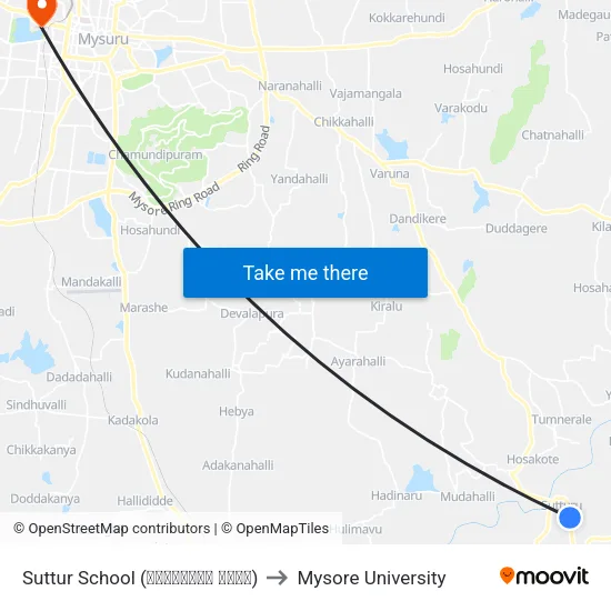 Suttur School (ಸುತ್ತೂರು ಶಾಲೆ) to Mysore University map