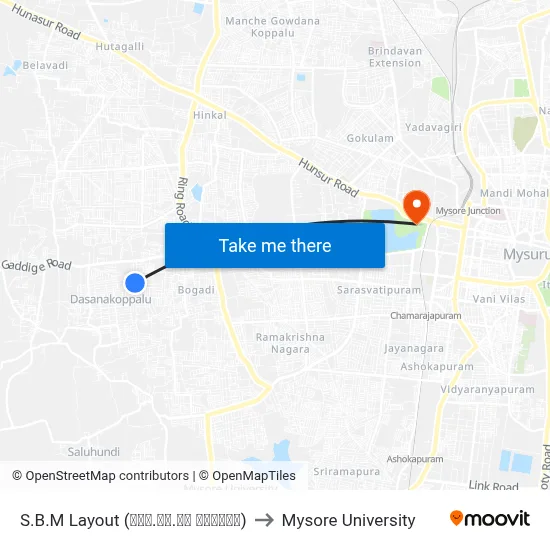 S.B.M Layout (ಎಸ್‌.ಬಿ.ಎಂ ಬಡಾವಣೆ) to Mysore University map