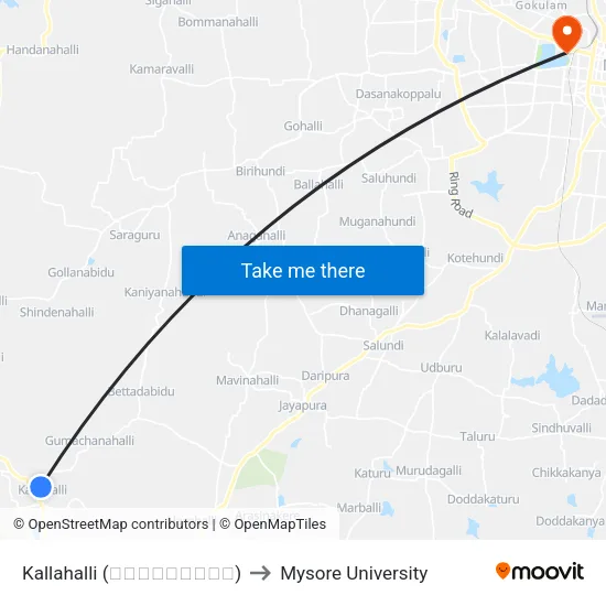 Kallahalli (ಕಲ್ಲಹಳ್ಳಿ) to Mysore University map
