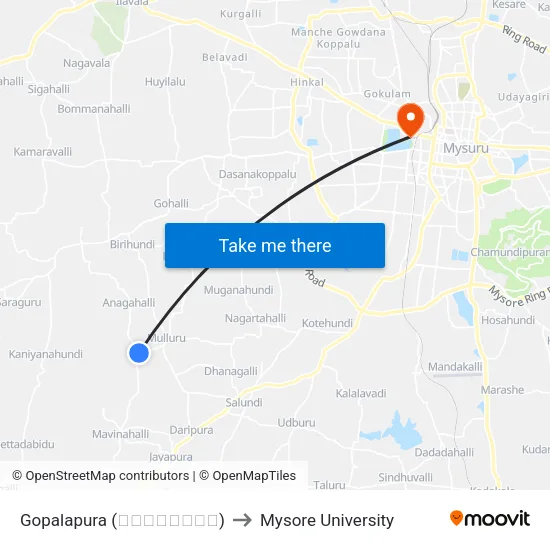 Gopalapura (ಗೋಪಾಲಪುರ) to Mysore University map