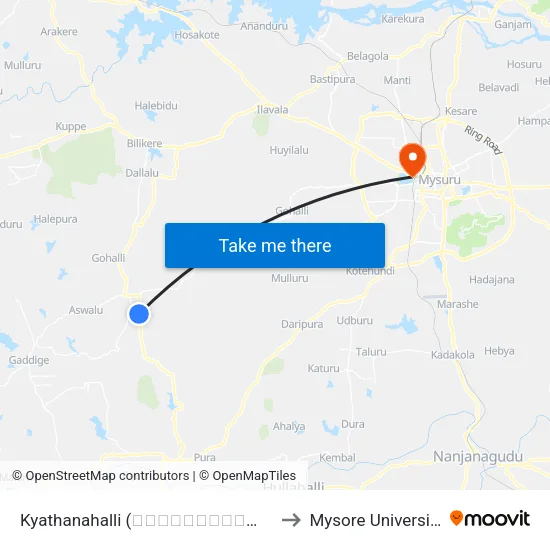 Kyathanahalli (ಕ್ಯಾತನಹಳ್ಳಿ) to Mysore University map