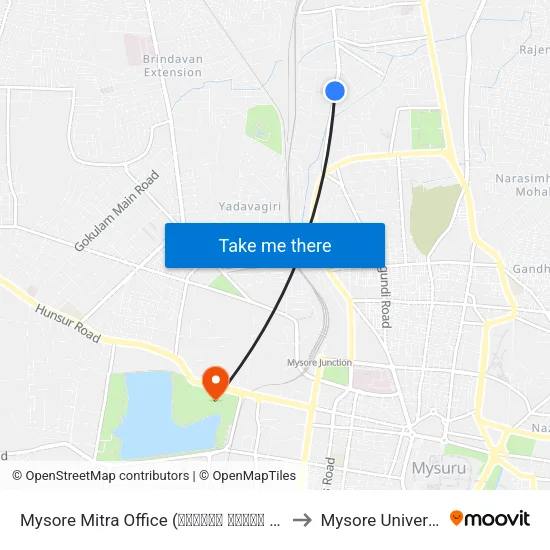 Mysore Mitra Office (ಮೈಸೂರು ಮಿತ್ರ ಕಛೇರಿ) to Mysore University map