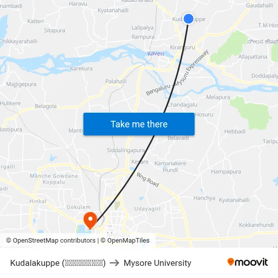 Kudalakuppe (ಕುಡಲಕುಪ್ಪೆ) to Mysore University map