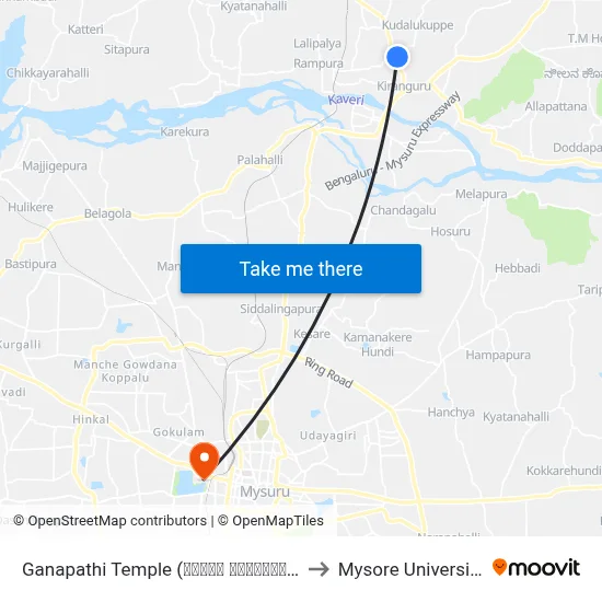 Ganapathi Temple (ಗಣಪತಿ ದೇವಸ್ಥಾನ) to Mysore University map