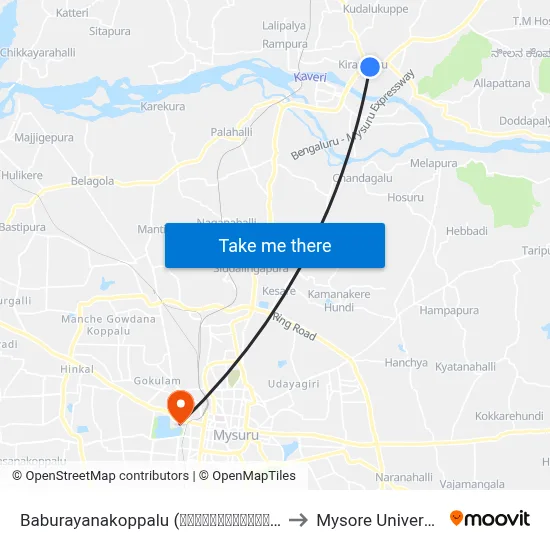 Baburayanakoppalu (ಬಾಬುರಾಯನಕೊಪ್ಪಲು) to Mysore University map