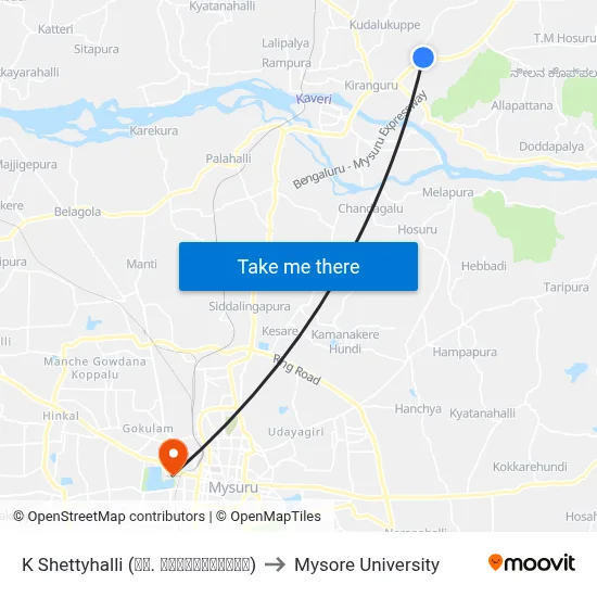 K Shettyhalli (ಕೆ. ಶೆಟ್ಟಿಹಳ್ಳಿ) to Mysore University map