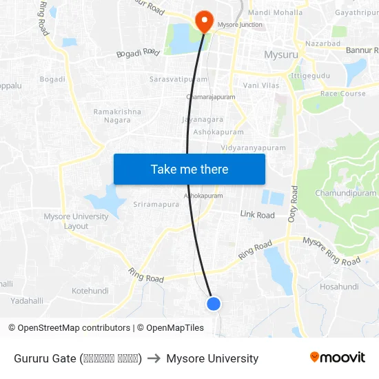 Gururu Gate (ಗುರೂರು ಗೇಟ್) to Mysore University map