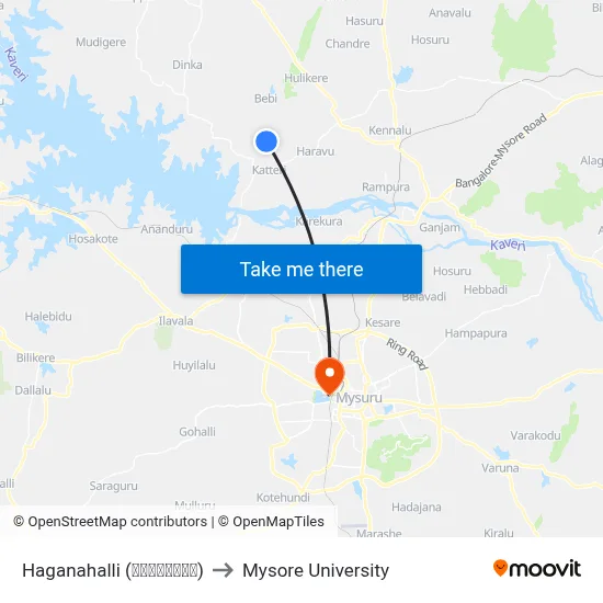 Haganahalli (ಹಗನಹಳ್ಳಿ) to Mysore University map