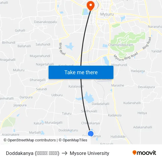 Doddakanya (ದೊಡ್ಡ ಕನ್ಯ) to Mysore University map