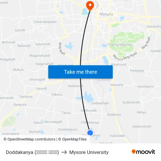 Doddakanya (ದೊಡ್ಡ ಕನ್ಯ) to Mysore University map