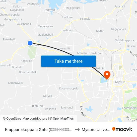 Erappanakoppalu Gate (ಈರಪ್ಪನಕೊಪ್ಪಲು ಗೇಟ್) to Mysore University map