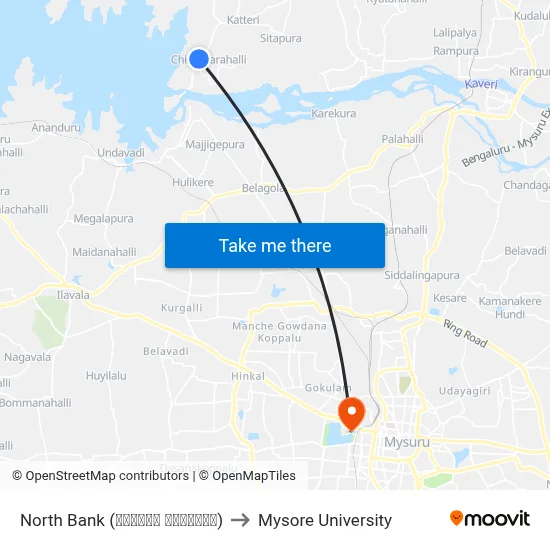 North Bank (ನಾರ್ತ್‌ ಬ್ಯಾಂಕ್) to Mysore University map