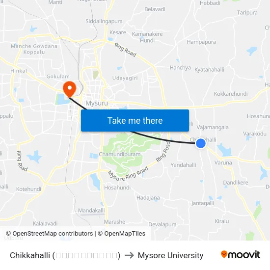 Chikkahalli (ಚಿಕ್ಕಹಳ್ಳಿ) to Mysore University map