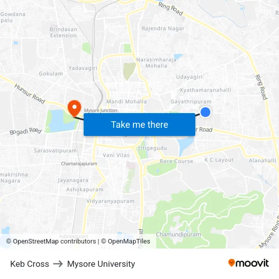 Keb Cross to Mysore University map
