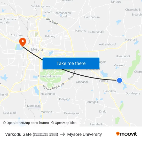 Varkodu Gate (ವರ್ಕೋಡು ಗೇಟ್) to Mysore University map