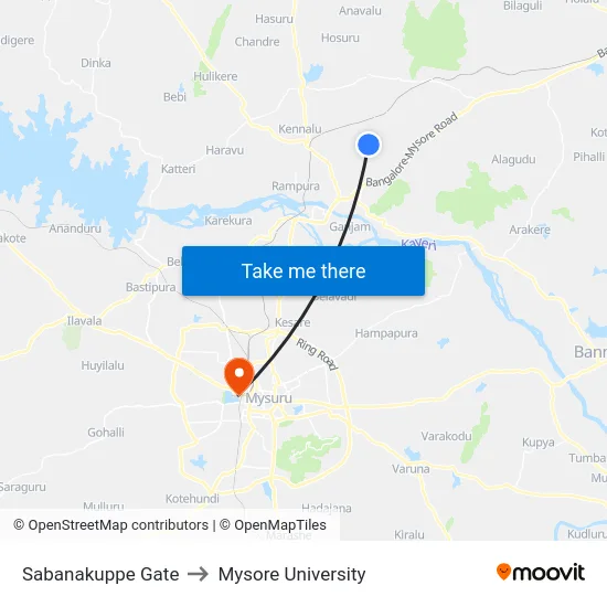 Sabanakuppe Gate to Mysore University map
