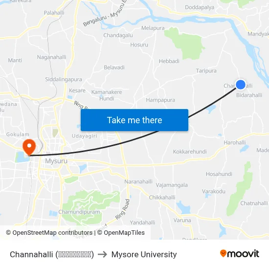 Channahalli (ಚನ್ನಹಳ್ಳಿ) to Mysore University map