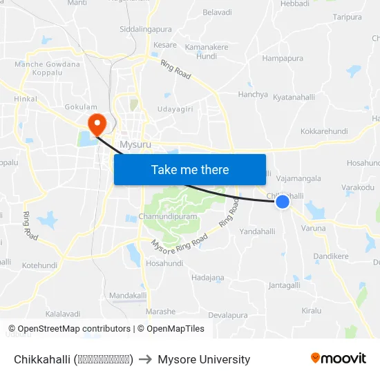 Chikkahalli (ಚಿಕ್ಕಹಳ್ಳಿ) to Mysore University map