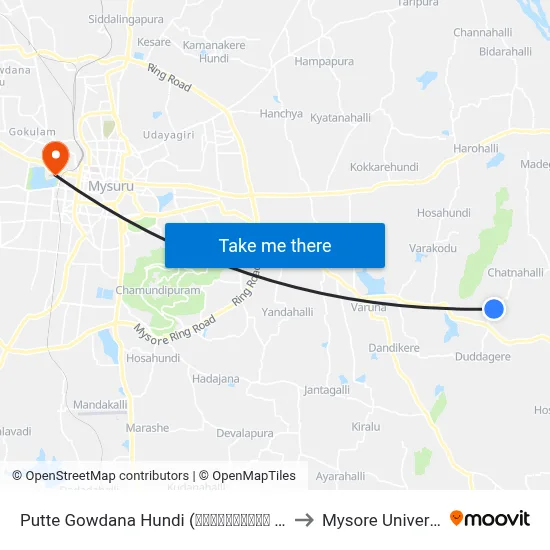 Putte Gowdana Hundi (ಪುಟ್ಟೇಗೌಡನ ಹುಂಡಿ) to Mysore University map