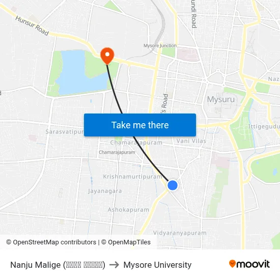 Nanju Malige (ನಂಜು ಮಳಿಗೆ) to Mysore University map