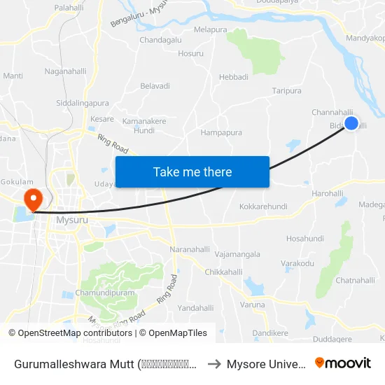 Gurumalleshwara Mutt (ಗುರುಮಲ್ಲೇಶ್ವರ ಮಠ) to Mysore University map