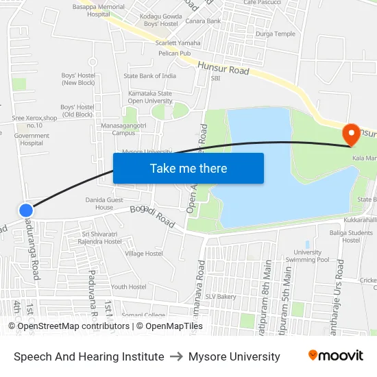 Speech And Hearing Institute to Mysore University map