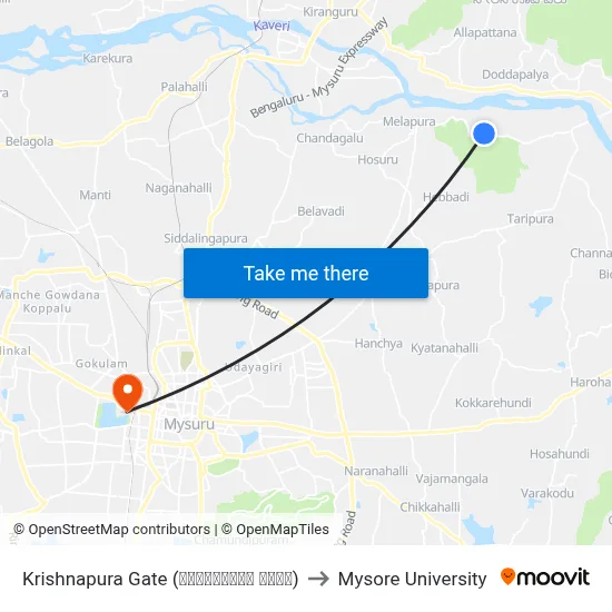Krishnapura Gate (ಕೃಷ್ಣಾಪುರ ಗೇಟ್) to Mysore University map