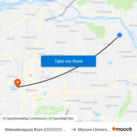 Mahadevapura Bore (ಮಹಾದೇವಪುರ ಬೋರ್) to Mysore University map