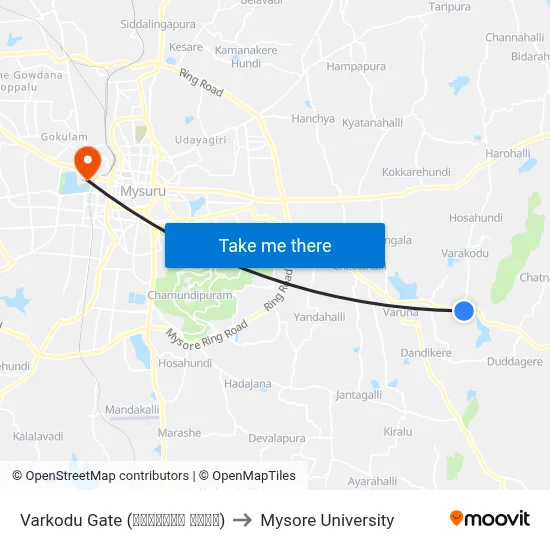Varkodu Gate (ವರ್ಕೋಡು ಗೇಟ್) to Mysore University map