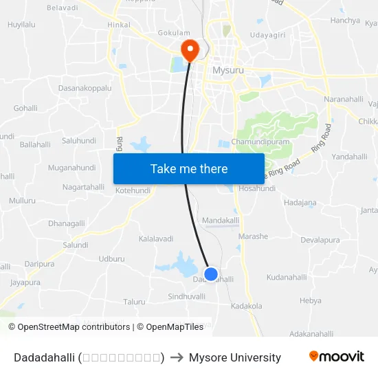 Dadadahalli (ದಾದದಹಳ್ಳಿ) to Mysore University map