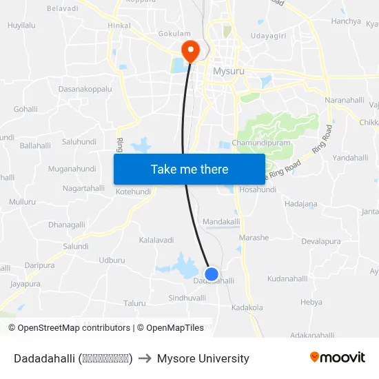 Dadadahalli (ದಾದದಹಳ್ಳಿ) to Mysore University map