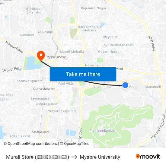 Murali Store (ಮುರಳಿ ಸ್ಟೋರ‍್ಸ್) to Mysore University map