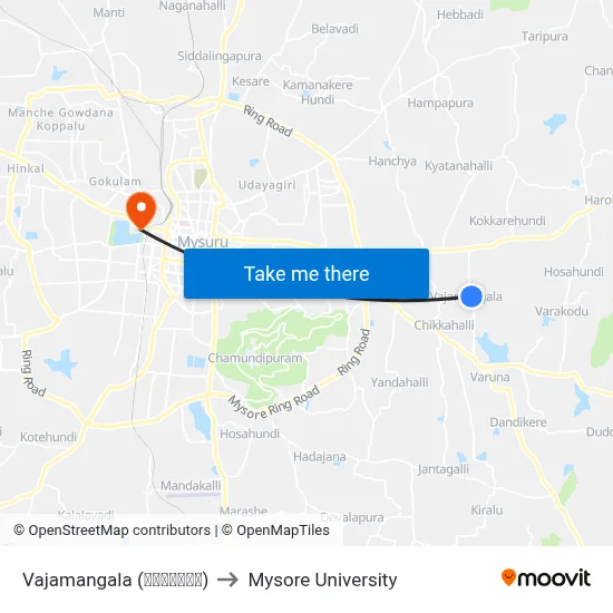Vajamangala (ವಾಜಮಂಗಲ) to Mysore University map
