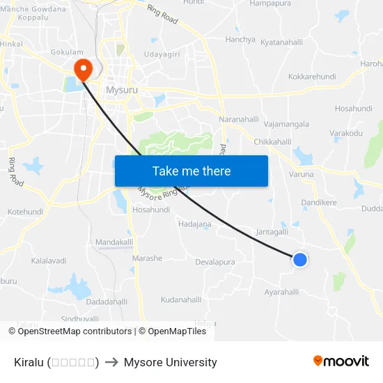Kiralu (ಕಿರಳು) to Mysore University map