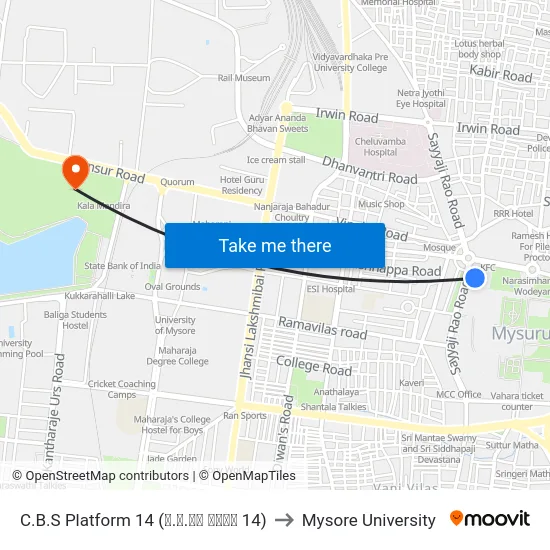 C.B.S Platform 14 (ನ.ಬ.ನಿ ಅಂಕಣ 14) to Mysore University map