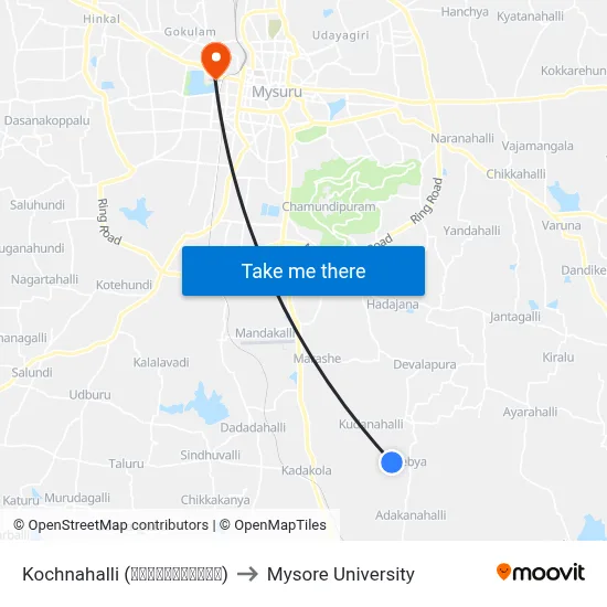 Kochnahalli (ಕೊಚ್ಚನಹಳ್ಳಿ) to Mysore University map