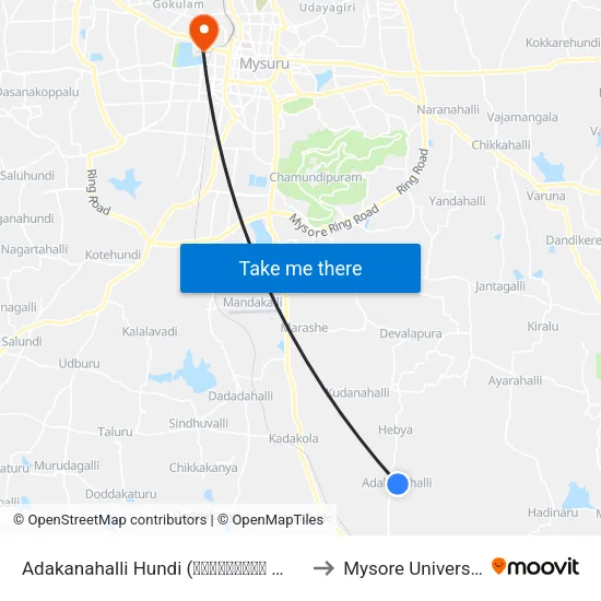 Adakanahalli Hundi (ಅಡಕನಹಳ್ಳಿ ಹುಂಡಿ) to Mysore University map